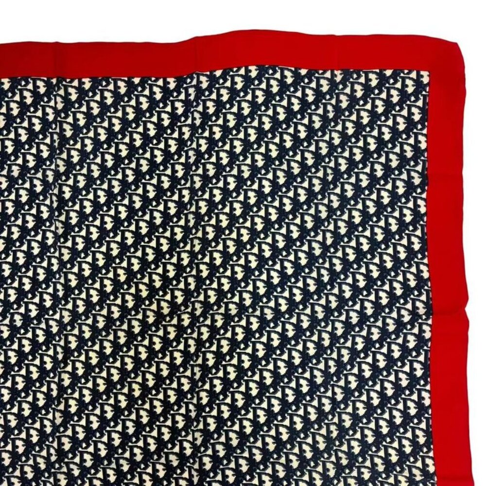 Dior Christian Trotter Pattern Silk Scarf Navy Red - Picture 3 of 7